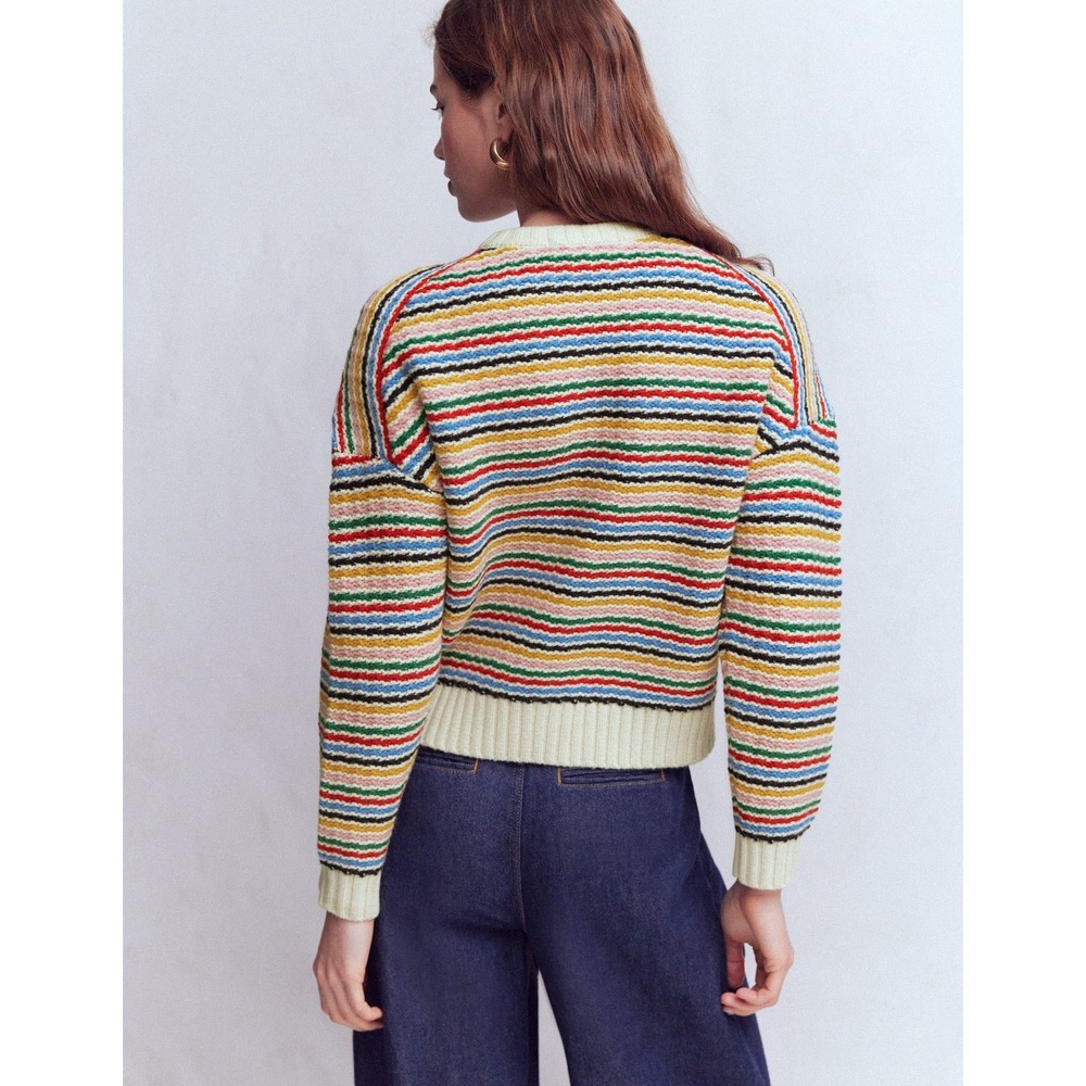 Boden Maya Zip Up Jacket Womens 10 Oversized Wool Blend Rainbow Stripe Sweater - Picture 3 of 10